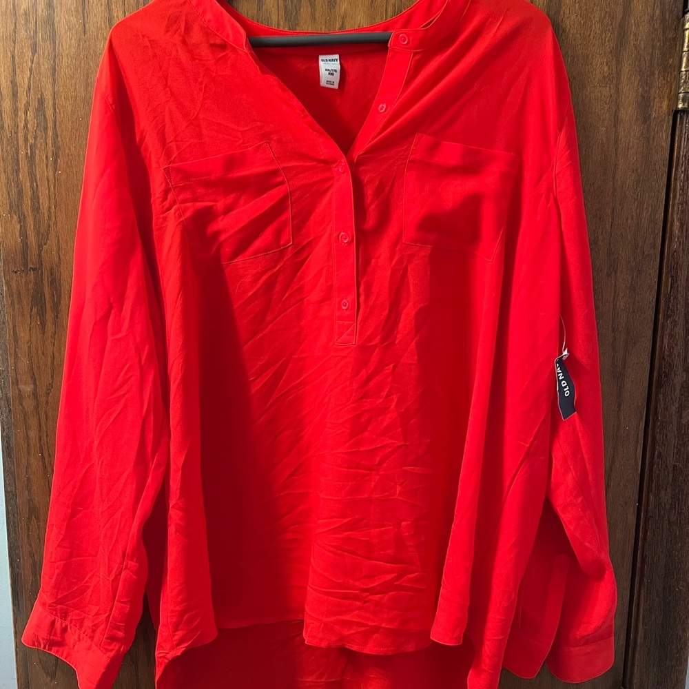 Never worn- Old Navy Red Tunic, 1/4 button down blouse - Size XXL